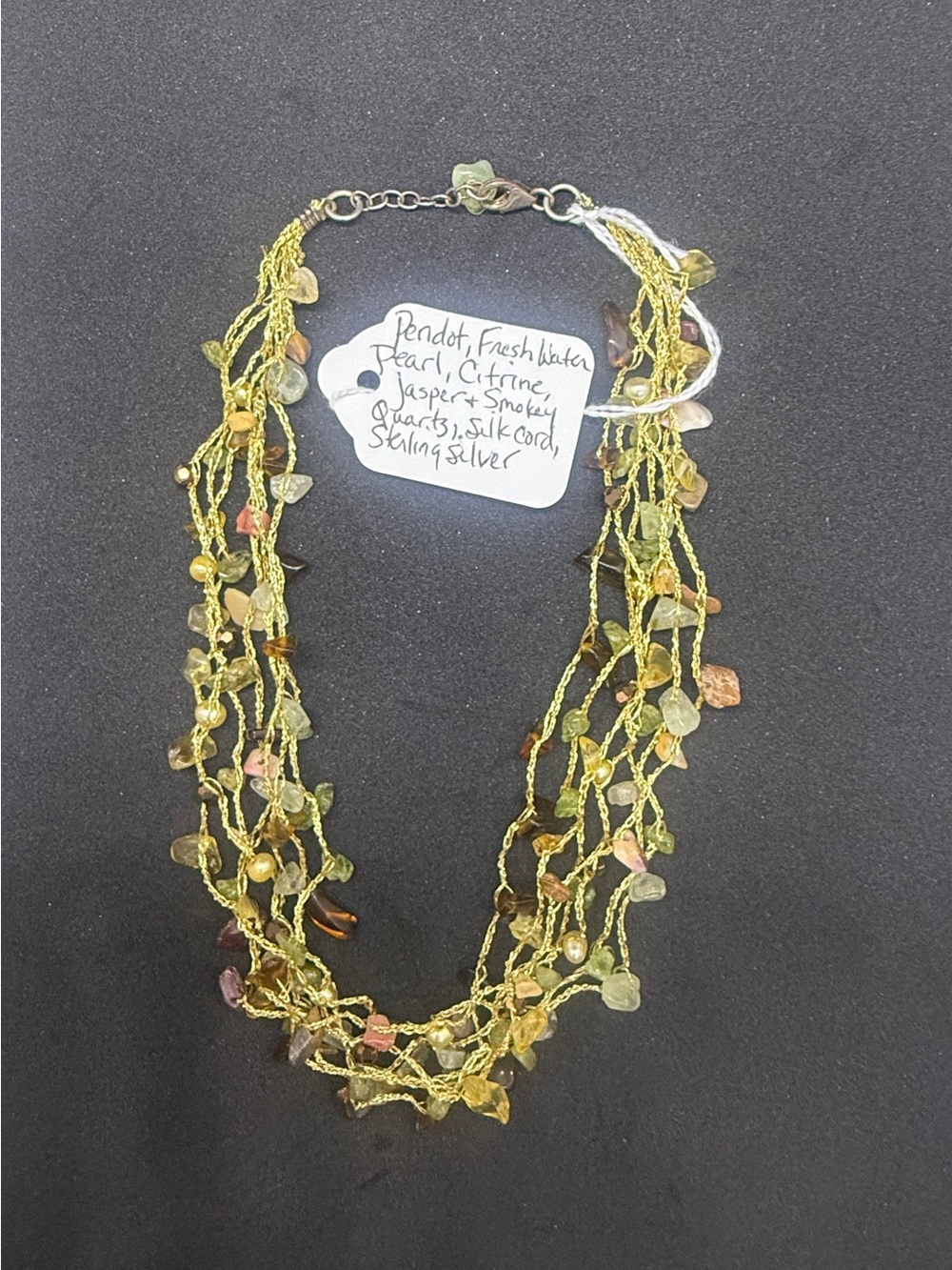 Multistrand Citrine & Freshwater Pearl Necklace - Green